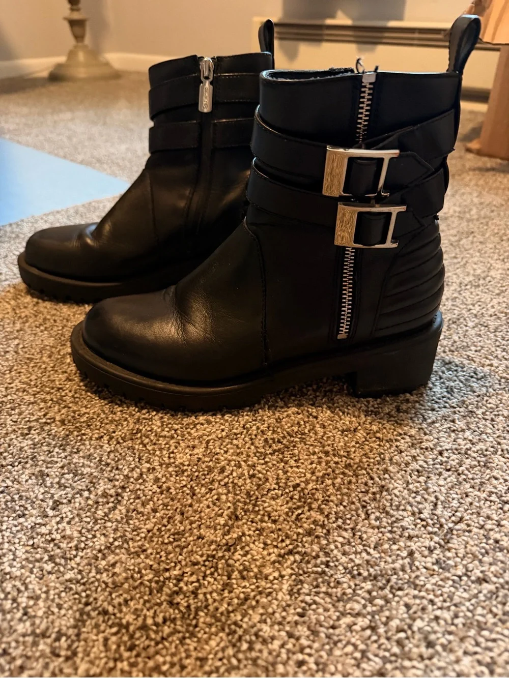 Women's Waterproof Black Buckle Ankle Boots